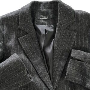 Tribal Gray Pinstripe Wool Blend Blazer Women's Size 12 Lined One Button